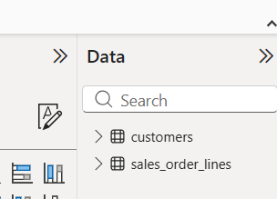 Power BI Data pane listing the customers and sales_order_lines tables