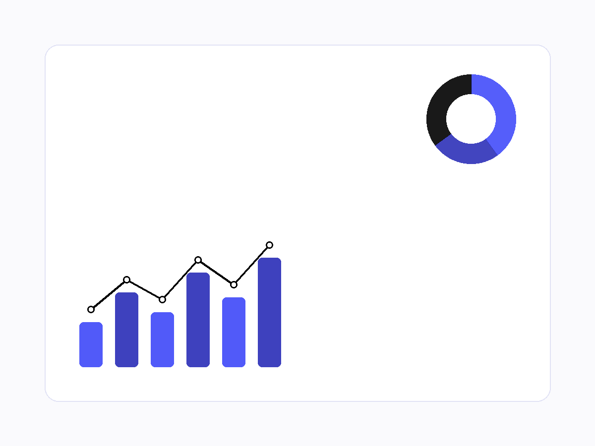 Dashboard mockup with bar chart and donut chart representing Power BI Advisory services